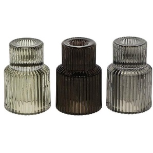 3er Set Windlicht Teelicht Halter Vase Glas H=8,5 cm grau Kerzen Ständer Deko