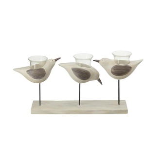 HOME STORY 3er Teelichthalter Vögel - creme - Polyresin (Kunstharz),Glas,Metall - 40,3 cm - 19 cm - cm 8,3 | Möbel Kraft