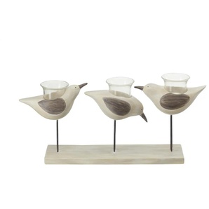 3er Teelichthalter   Vögel ¦ creme ¦ Polyresin (Kunstharz),Glas,Metall ¦ Maße (cm): B: 40,3 H: 19 T: 8.3