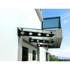 3S) 230x90 cm Klarglas Glasvordach inkl. Edelstahlhalter in Schwarz - Buylando