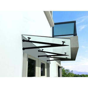 3V) 230x90 cm Milchglas Glasvordach inkl. Edelstahlhalter in Schwarz - Buylando