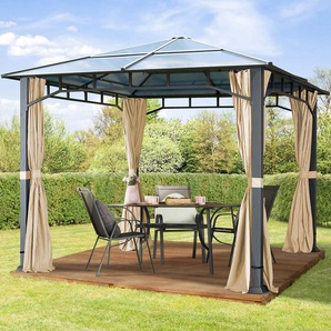 3x3 m Hardtop Gartenpavillon, inkl. 4 Seitenteile, champagnerfarben - (300166)