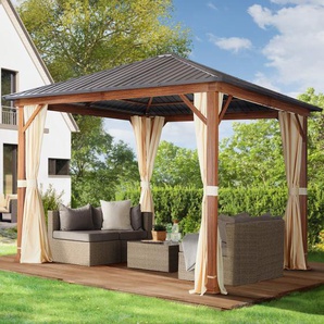 3x3 m Hardtop Gartenpavillon, inkl. 4 Seitenteile, champagnerfarben - (300182)
