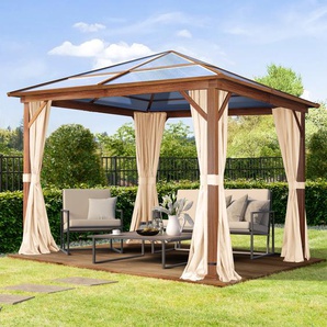 3x3 m Hardtop Gartenpavillon, inkl. 4 Seitenteile, champagnerfarben - (301345)