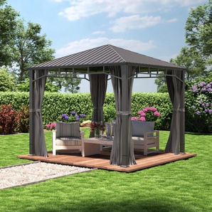 3x3 m Hardtop Gartenpavillon, inkl. 4 Seitenteile, loft grey - (300193)