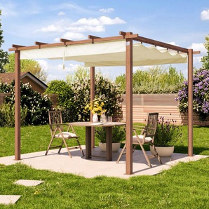 3x3m Pergola in Holzoptik; mit Sonnensegel in Champagner - (400101)