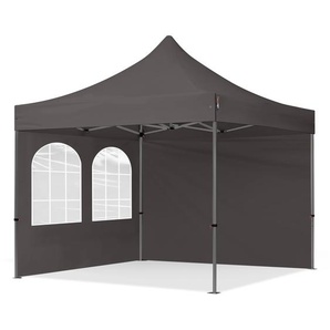 3x3m Stahl Faltpavillon, inkl. 2 Seitenteile, dunkelgrau - (600022)