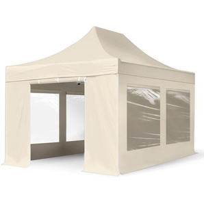 3x4,5m Stahl Faltpavillon, inkl. 4 Seitenteile, creme - (600049)
