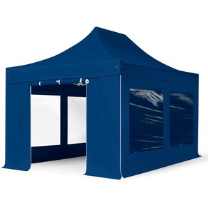 3x4,5m Stahl Faltpavillon, inkl. 4 Seitenteile, dunkelblau - (600046)