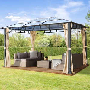 3x4 m Hardtop Gartenpavillon, inkl. 4 Seitenteile, champagnerfarben - (300160)