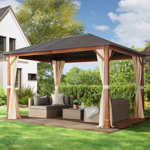 3x4 m Hardtop Gartenpavillon, inkl. 4 Seitenteile, champagnerfarben - (300183)