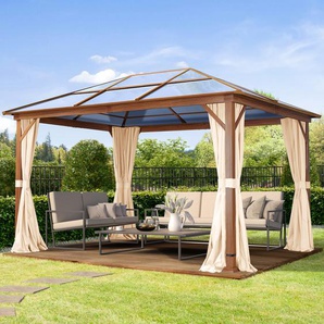 3x4 m Hardtop Gartenpavillon, inkl. 4 Seitenteile, champagnerfarben - (301346)