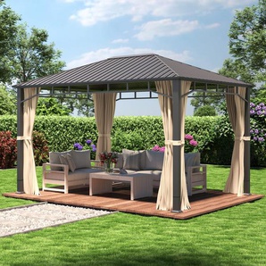 3x4 m Hardtop Gartenpavillon, inkl. 4 Seitenteile, champagnerfarben - (301349)