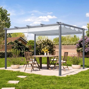 3x4m Pergola in Perlgrau; mit Sonnensegel in Stone - (400102)
