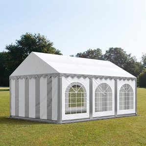 3x6m Partyzelt, PVC-Plane, grau-weiß, mit Bodenrahmen - (7351)
