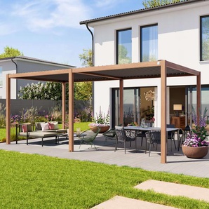 3x6m Pergola in Holzoptik; mit Lamellendach in Perlgrau - (400112)