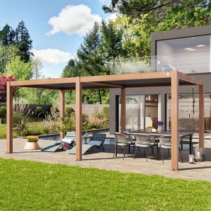 3x6m Pergola in Holzoptik; mit Lamellendach in Perlgrau - (400121)