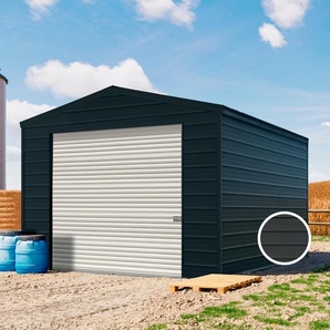 4,05 x 4,6 m ARGO, Stahldach, Leichtbauhalle, Trapezblechverkleidung, Anthrazit, mit Statik (Erduntergrund), mit Regenrinne - (KROV00109)