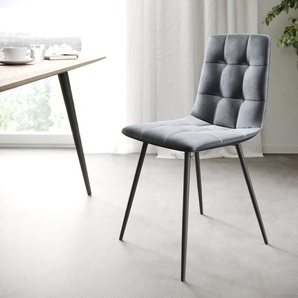 4-er-Set-Esszimmerstuhl Caro-Adesso Grau Samt 4-Fuß konisch, Esszimmerstühle