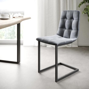 4-er-Set-Esszimmerstuhl Caro-Adesso Grau Samt Freischwinger, Esszimmerstühle