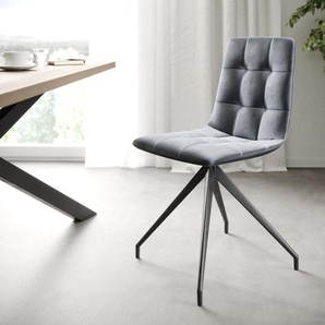 4-er-Set-Esszimmerstuhl Caro-Adesso Grau Samt Kreuzgestell konisch, Esszimmerstühle