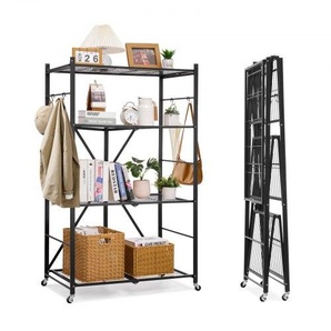 4 Etagen, Klappbare Regale mit Rädern, 53x91x152 cm, Faltbares Schwerlastregal, montagefreies Standregal, Haushaltsregal, Küchenregal, Metallregal für Garage, Küche, Keller, schwarz YDKZDHJHS4C2H57U9001V0