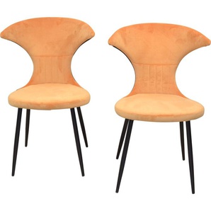 4-Fußstuhl INOSIGN Stühle Gr. B/H: 55 cm x 85 cm, 2 St., Samtstruktur Samtoptik, Metall, orange (orange, schwarz) 4-Fuß-Stühle Gestell aus Stahlrohr, Sitz- und Rückenfläche schaumstoffgepolstert
