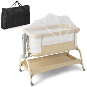 4 in 1 Mobiles Babybett mit Moskitonetz & Matratze & 6 Verstellbaren Höhen Beige