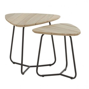 4 Seasons Beistelltischset Axel Triangle, Höhe 40/50cm- Edelstahl anthrazit mit Teak