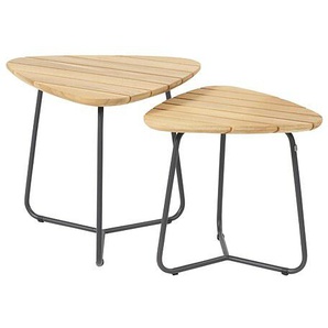 4 Seasons Beistelltischset Verdi Triangle, Edelstahl anthrazit mit Teak