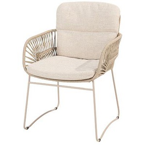 4 Seasons Dining Sessel Murcia latte - Edelstahl beschichtet, Ropeschnur in anthrazit, inkl. Auflage 100% Polypropylen