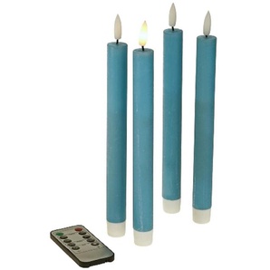 4 Set LED Stab Kerze Blau Beleuchtung Deko Fernbedienung Echtwachs dimmbar