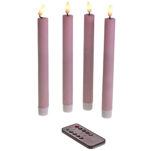 4 Set LED Stabkerze rosa Beleuchtung Deko Fernbedienung Echtwachs Kerze dimmbar