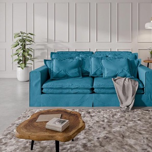 4-Sitzer HOME AFFAIRE ALISSAS mit vielen Kissen, Biesen an den Kissen Sofas Gr. B/H/T: 240 cm x 94 cm x 146 cm, Struktur weich, blau (türkis) 4-Sitzer-Sofas