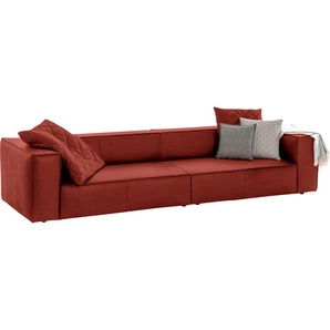 4-Sitzer W.SCHILLIG around-the-block Sofas Gr. B/H/T: 300 cm x 66 cm x 104 cm, Longlife fabric Flachgewebe T88, rot (terracotta t88) 4-Sitzer-Sofas mit eleganter Biese, Federkern
