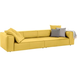 4-Sitzer W.SCHILLIG around-the-block Sofas Gr. B/H/T: 300 cm x 66 cm x 104 cm, Longlife Xtra-Leder Z69, gelb (lemon z69) 4-Sitzer-Sofas mit eleganter Biese, Federkern