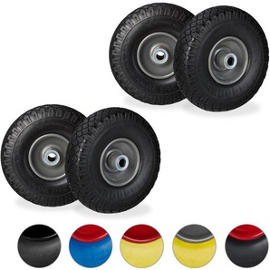 4 x Sackkarrenrad, pannensichere PU Vollgummireifen, 3.00-4 Stahlfelge, 20mm Achse, 100kg, 260x85mm, schwarz-grau
