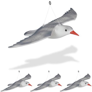 4 x Vogelschreck Möwe, fliegend, zum Aufhängen, Dekofigur, Taubenschreck für Garten, Balkon, Terrasse, weiß/grau