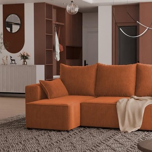 4ALLHOME Ecksofa Cordi mit Schlaffunktion, Couch, Sofa mit Bettkasten, Cord, Eckcouch, L-Form Poso 40 Kupfer