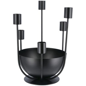 4er Kerzenhalter mit Schale - schwarz - Metall - 26 cm - [19.5] | Möbel Kraft