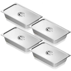 4er-Pack Hotelpfannen, Dampfpfanne in voller Größe mit Anti-Stau-Funktion und Deckel, 0,8 mm dicke Edelstahl-Dampftischpfanne, 4 Zoll tiefe kommerzielle Tischpfanne, Catering-Aufbewahrungspfanne für Lebensmittel, für Industrie und Wissenschaft