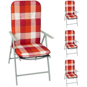 4er Set Hochlehner Polsterauflage 'Panama' 120x50cm kariert Rottöne Stuhlauflage 
