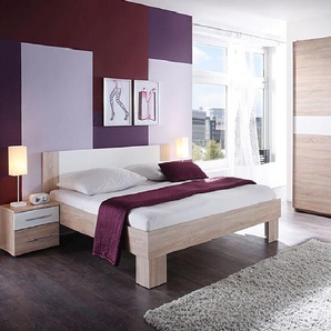 4tlg. Schlafzimmer Komplett Set Kleiderschrank Nachttisch Doppelbett Eiche Weiß