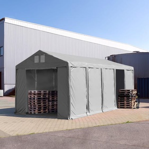 4x10 m Lagerzelt, PVC-Plane, grau, mit Bodenrahmen, mit Statik (Erduntergrund) - (93779)