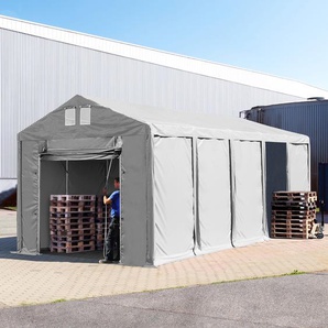 4x10 m Lagerzelt, PVC-Plane, grau, mit Bodenrahmen, mit Statik (Erduntergrund) - (93780)