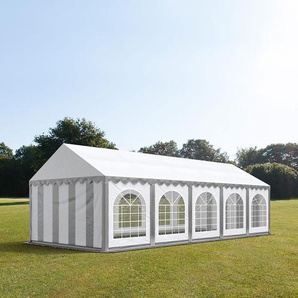 4x10m Partyzelt, PVC-Plane, grau-weiß, mit Bodenrahmen - (7197)