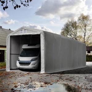 4x24m Zeltgarage, PVC-Plane, grau, mit Statik (Erduntergrund) - (99408)