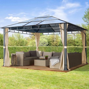 4x4 m Hardtop Gartenpavillon, inkl. 4 Seitenteile, champagnerfarben - (300171)