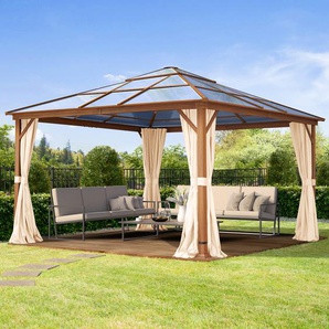 4x4 m Hardtop Gartenpavillon, inkl. 4 Seitenteile, champagnerfarben - (301347)