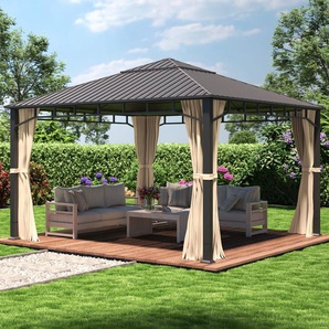 4x4 m Hardtop Gartenpavillon, inkl. 4 Seitenteile, champagnerfarben - (301350)